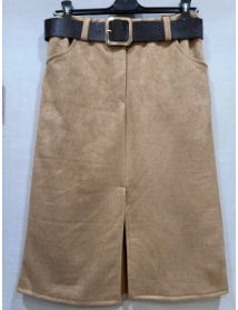 Grande taille jupe droite en suédine avec ceinture