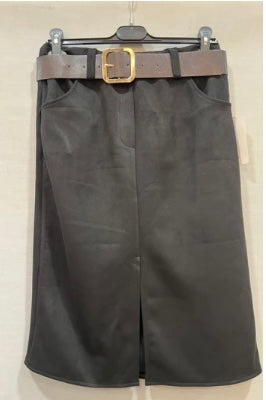 Grande taille jupe droite en suédine avec ceinture