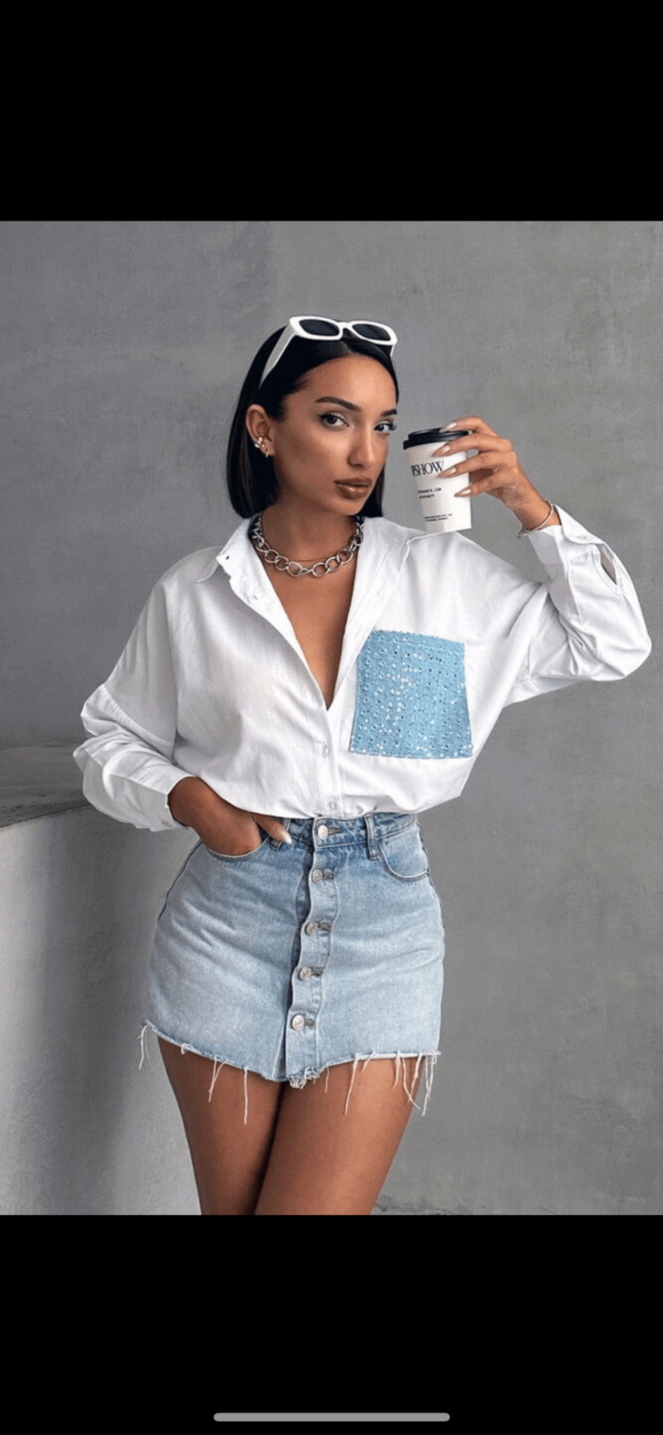 Chemise à poches en jean et sequins - leyily