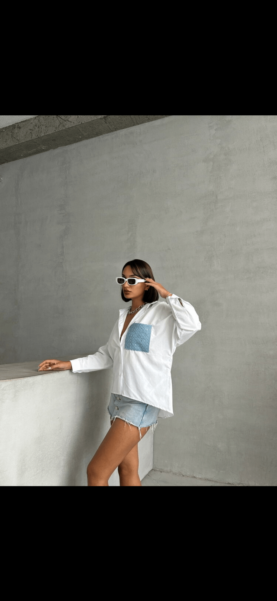 Chemise à poches en jean et sequins - leyily