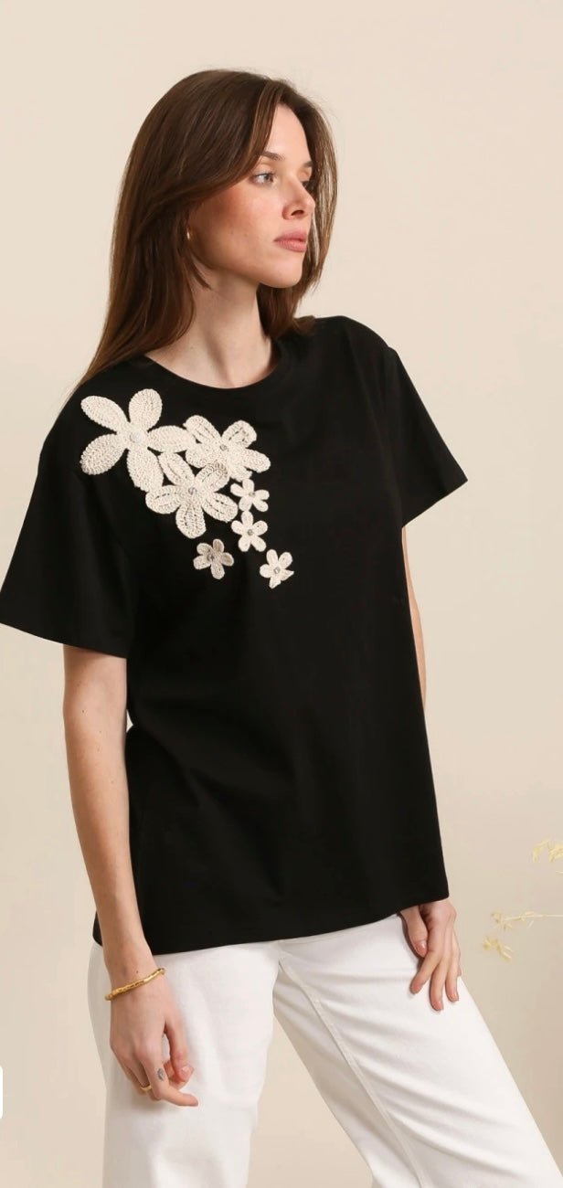 T-shirt avec fleurs en crochet - leyily