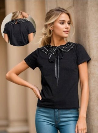 Top t-shirt avec col Claudine - leyily