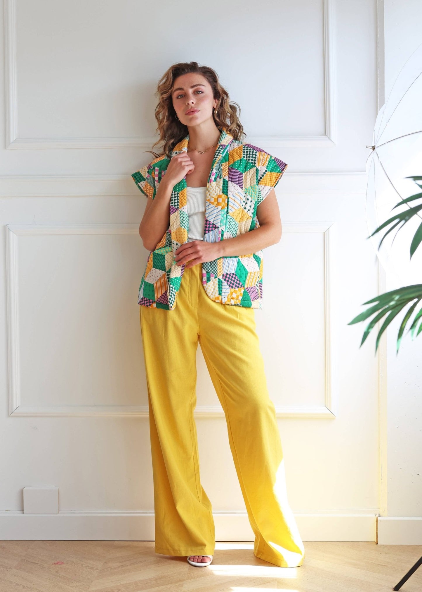 Veste matelassée sans manches imprimé géométrique 7316G - leyily