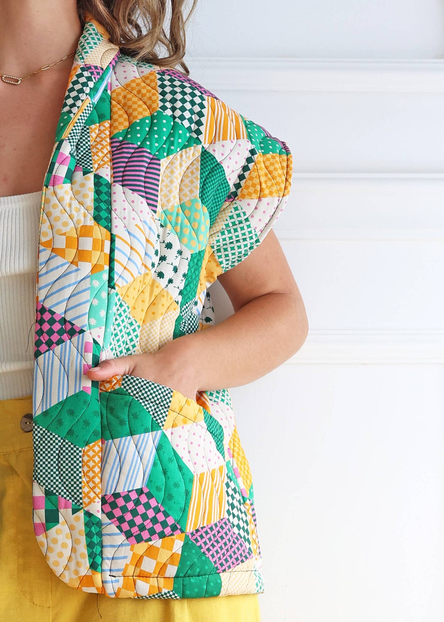 Veste matelassée sans manches imprimé géométrique 7316G - leyily