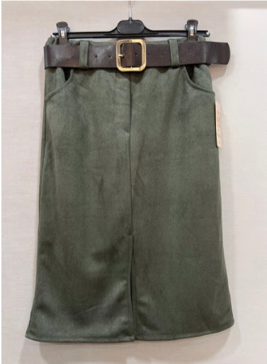 Grande taille jupe droite en suédine avec ceinture