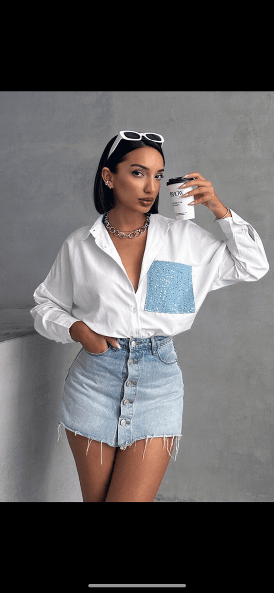 Chemise à poches en jean et sequins - leyily