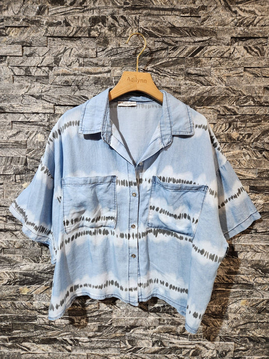 Chemise fluide imprimée, manches courtes 30177 - leyily