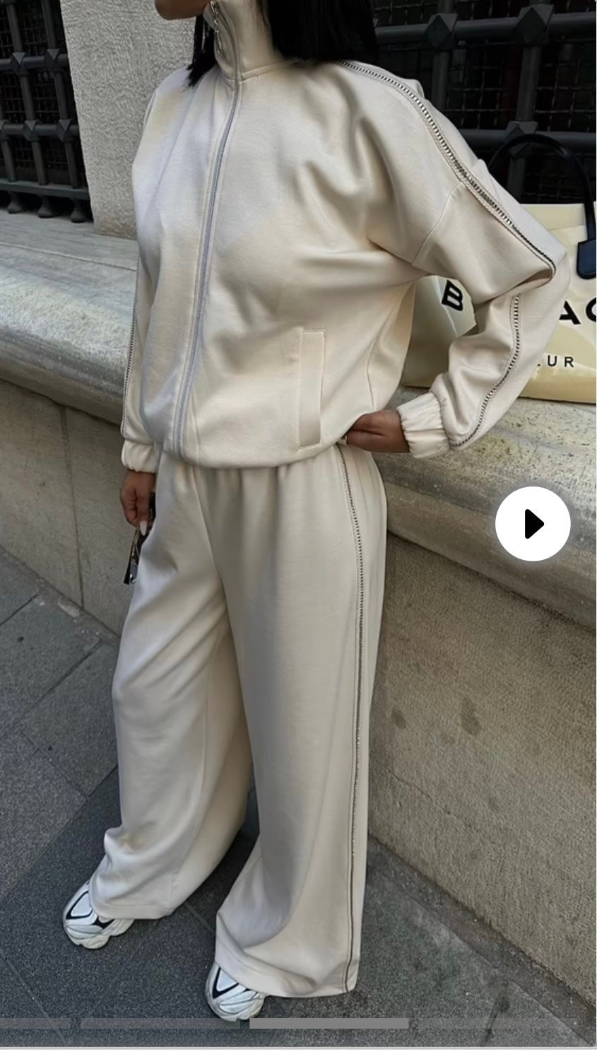 Ensemble de survêtement tendance avec motif strass sur les côtés - leyily