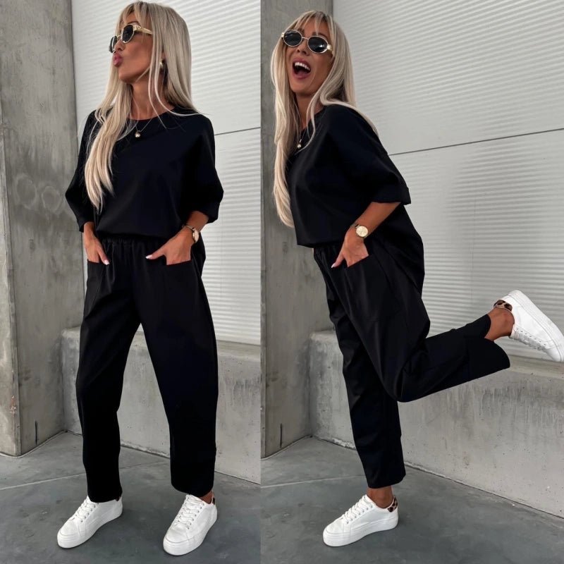 Ensemble haut oversize et pantalon décontracté - leyily