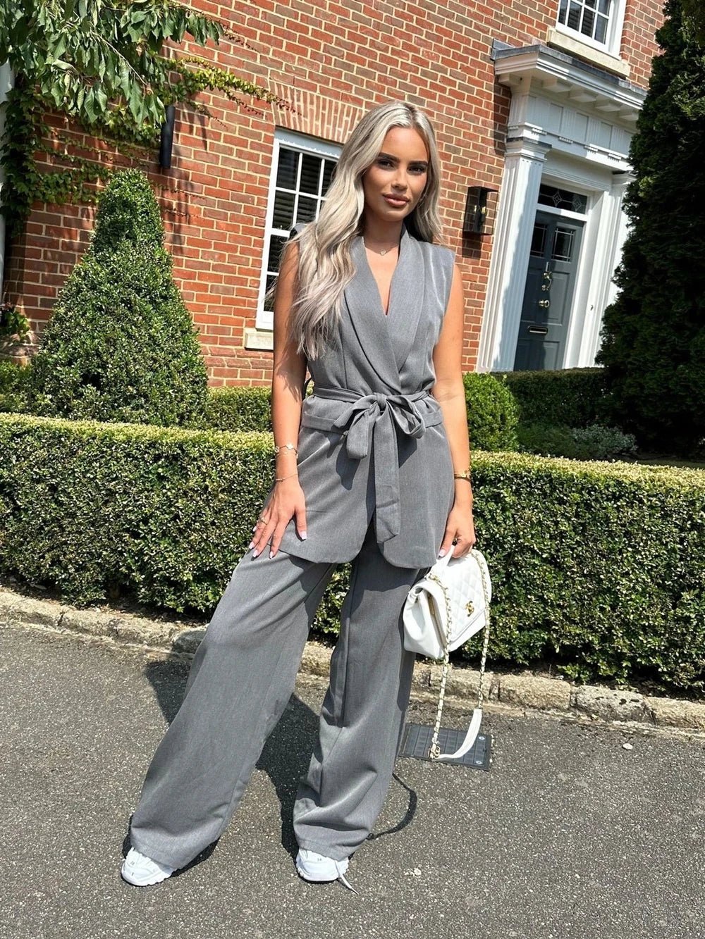 Ensemble pantalon blazer sans manche chic avec doublure - leyily