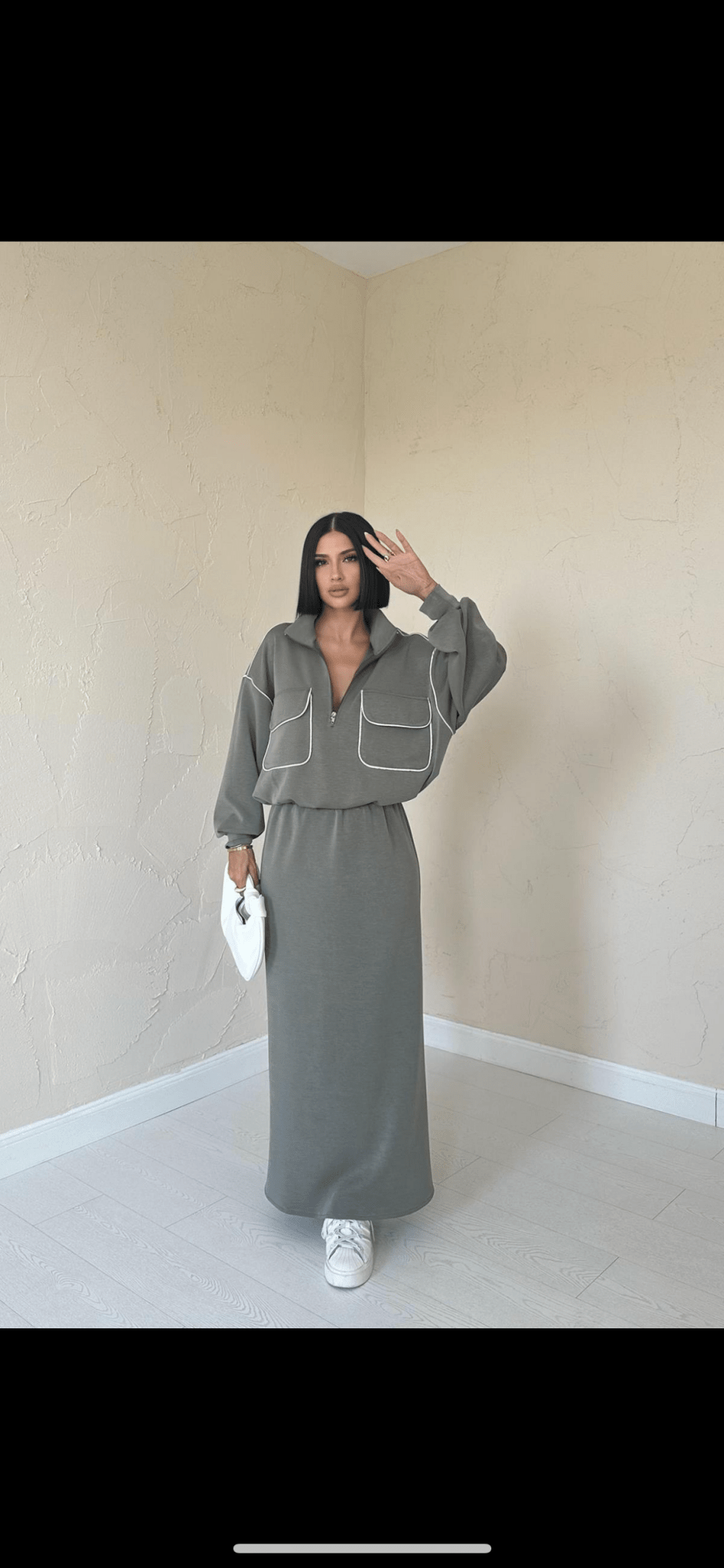 Ensemble sweat-shirt à zip et jupe - leyily