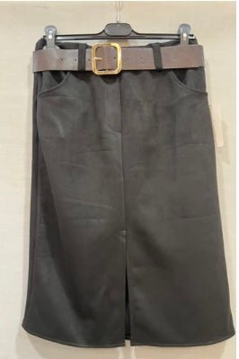 Grande taille jupe droite en suédine avec ceinture - leyily