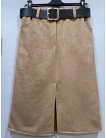 Grande taille jupe droite en suédine avec ceinture - leyily