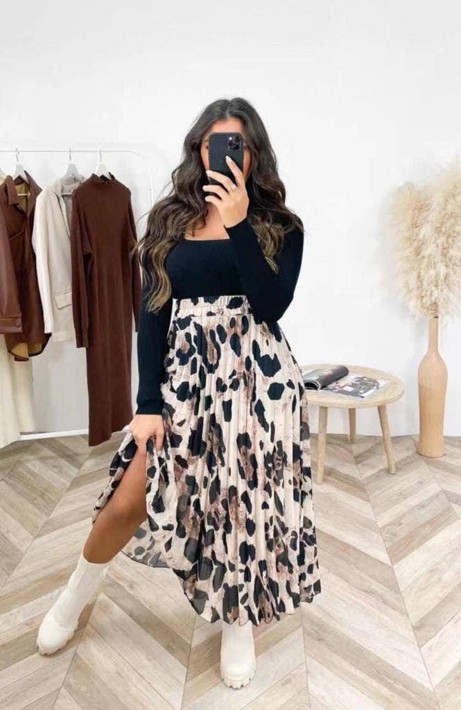 Jupe longues plissée imprimée taille unique - leyily