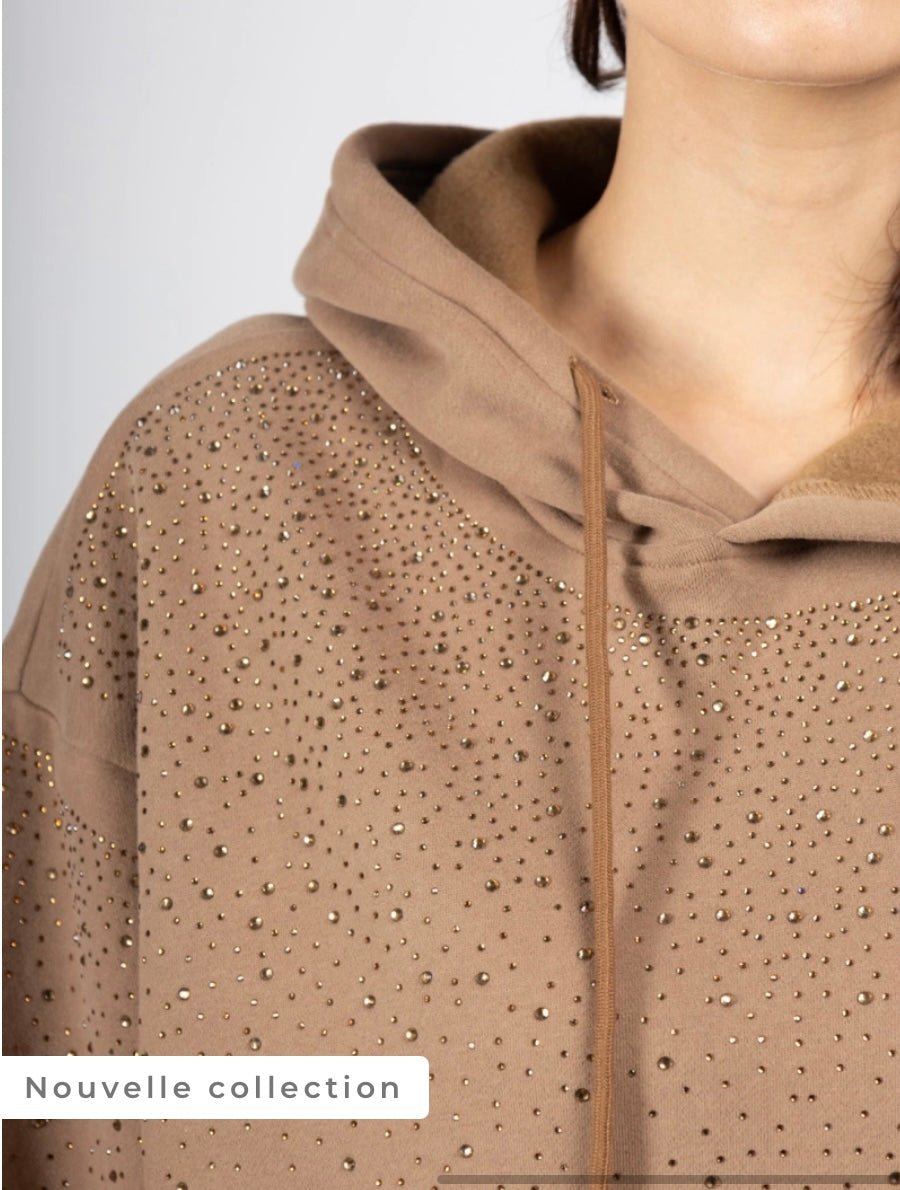 Sweat-shirt à capuche et strass - leyily