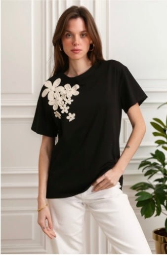 T-shirt avec fleurs en crochet - leyily