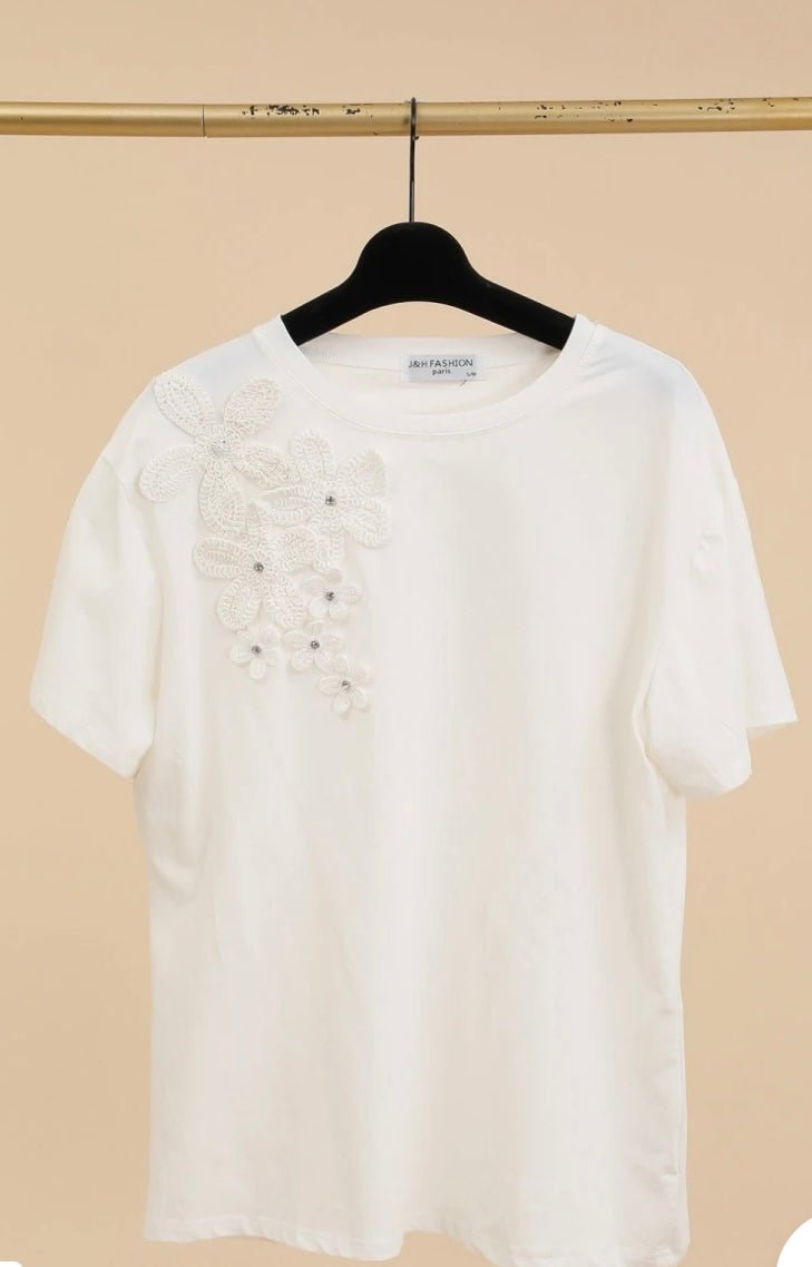 T-shirt avec fleurs en crochet - leyily