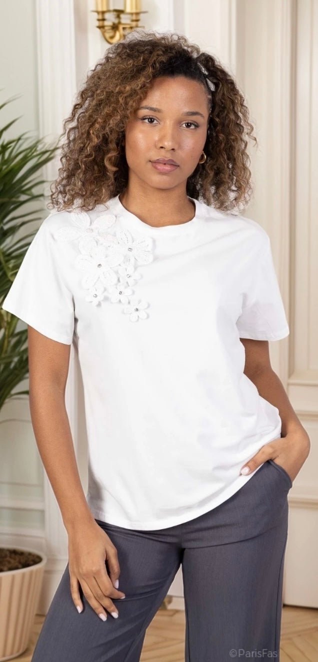 T-shirt avec fleurs en crochet - leyily