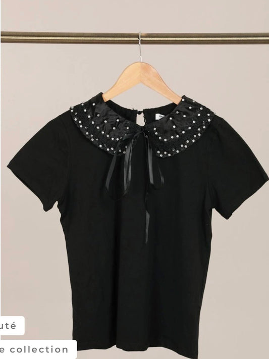 Top t-shirt avec col Claudine - leyily