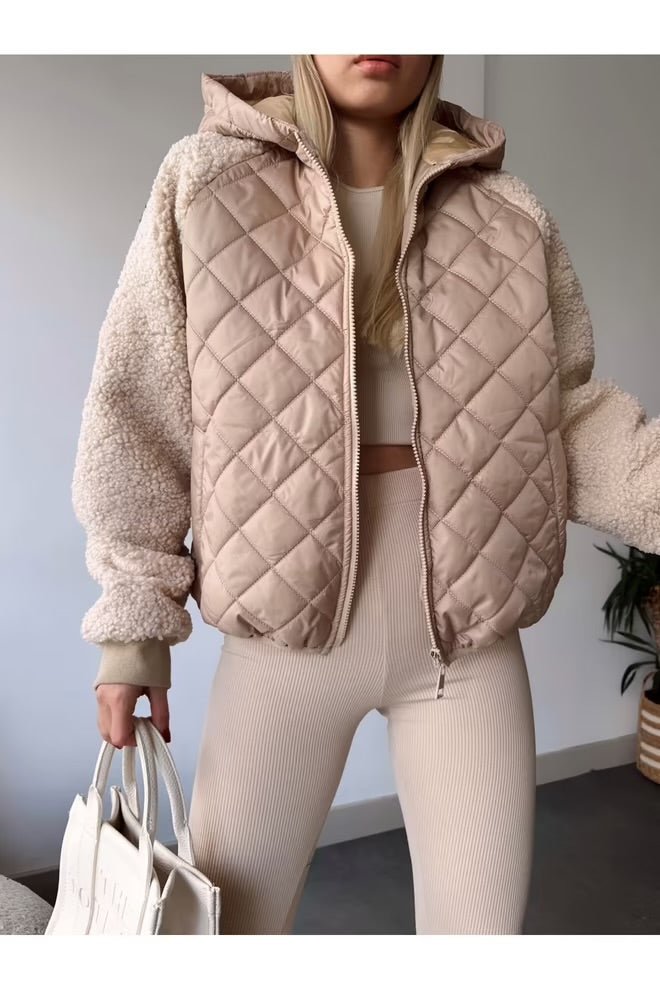 Veste doudoune bi matière à capuche - leyily
