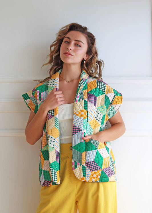 Veste matelassée sans manches imprimé géométrique 7316G - leyily
